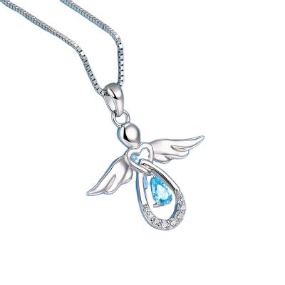 China Wholesale Romantic Angel Heart Dangle Tear Drop D.C.A. Love Angel Necklace Infinity Birthstone Necklaces For Women for sale