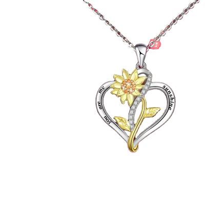 China Wholesale FASHIONABLE S925 Sterling Silver Heart Necklace Sunflower Pendant Necklaces Jewelry Gifts for Women Girls Mom Wife for sale