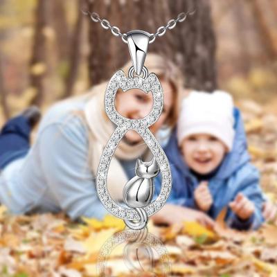 China Wholesale Romantic Anniversary Jewelry Gifts For Women's Necklace 925 Sterling Silver Pendant Necklaces Heart Cat Lover Cat Necklaces Love for sale