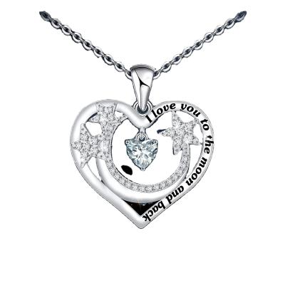 China Wholesale Romantic I Love You To The Moon And Back Necklace 925 Sterling Silver Heart Pendant Necklace Jewelry Gifts For Women Wife Girls for sale