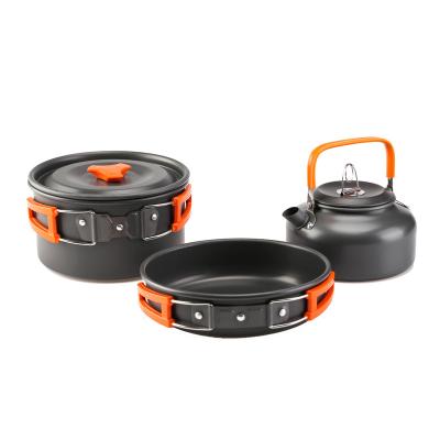 China Travel Camping Picnic Barbecue Outdoor Products Amazon Hot Selling Teapot Self-training Set Three-Piece Kettle 2 or 3 People Pot Portable Camping Pot Set for sale