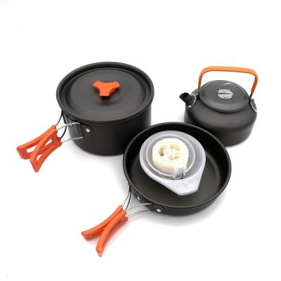 China Outdoor Camping Growing Amazon Pot and Teapot Set 2 or 3 People Traveling Outdoor Pot Plus Teapot Camping Cookware Combination Three-Piece Set for sale