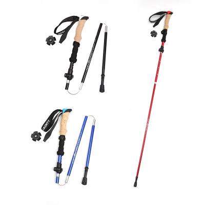 China EVA Imitation Cork Five-section Trekking Pole Straight Handle Alloy Telescopic Folding Lightweight Outdoor Rising Walking Stick for sale