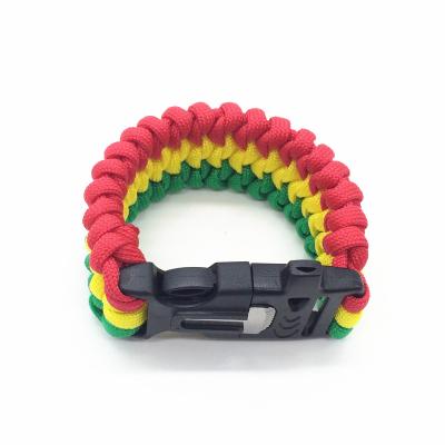 China Outdoor Sports Survival Cheap Sale Outdoor Camping Paracord 550 Rope Bracelet With Flint Fire Starter Rescue Whistle for sale