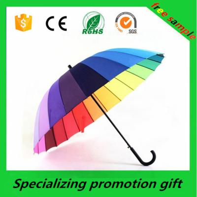 China Colorful Straight 24k Rainbow Custom Print Umbrella With Golden Aluminum Shaft for sale