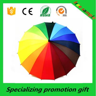 China Auto Open 24k Rainbow Straight Handle Umbrella With Metal Frame for sale