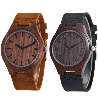 China Ladies Custom Logo Bamboo Non-Specific Wood Watches For Women And Men Leather Strap Quartz Watches for sale