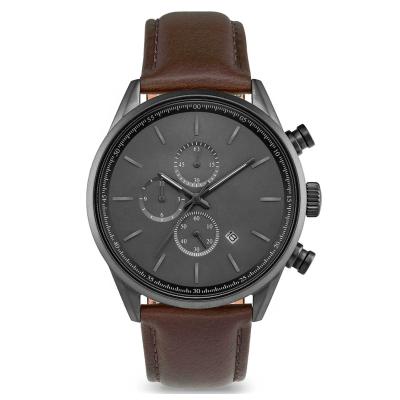 China Minimalist Auto Date Style Leather Strap Quartz Clock Hours Men Women Fashion Stainless Steel Case Wrist Watch for sale