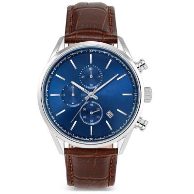 China High quality OEM and ODM automatic stainless steel date watches for men genuine brown leather strap chronograph sport watches factory supply for sale