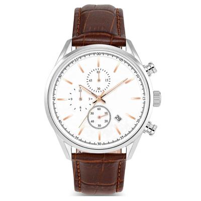 China High Quality Auto Date Men Sport Watch With Stainless Steel Case And Genuine Leather Strap Customized Logo OEM Watch Factory for sale