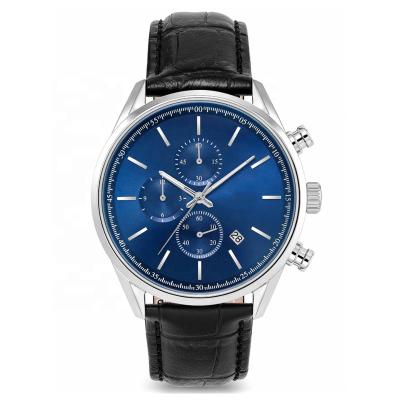 China Luxury Genuine Material Luxury Mens Stainless Steel Leather Strap Chronograph Function Calendar Mens Watches Auto Date Watch Custom Logo for sale