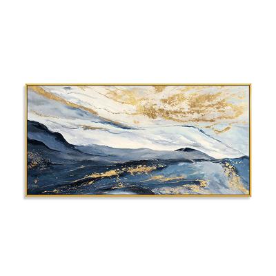 China New Abstract Chinese Abstract Blue and Gold River High End Light Luxury Triptych Decorative Painting for sale