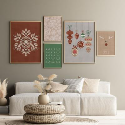 China Modern Gallery Wall Art Canvas Gift Set of 5 Christmas Print for Christmas Eve Home Decor Christmas Decoration Items for sale