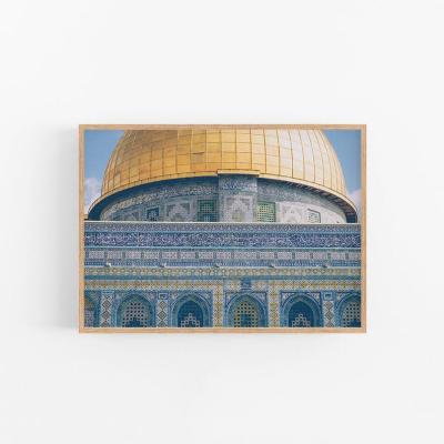 China Traditional Dome of Jerusalem Islamic Geometric Arabic Architecture Calligraphy Art Mosque Print Wall Blue Home Decor for sale