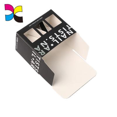 China Recyclable Plain Black Printing Nail Polish Packaging Paper Box With Window for sale