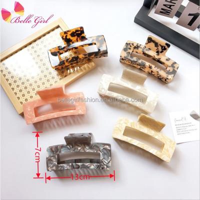 China Wholesale Hair Acccessories BELLEGIRL Fashion Mix Color Makeup Acetate Hair Claw Square Hollow Out 13cm Hair Claw Clips For Elegant Lady for sale