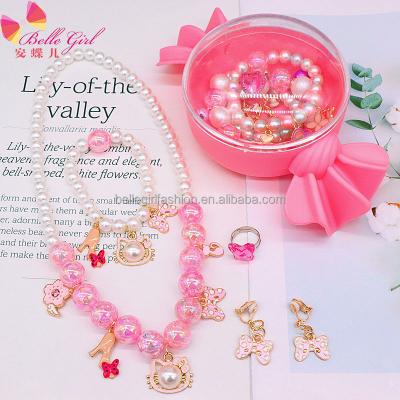 China BELLEGIRL 2022 New Arrival Design Kids Jewelry Set Korean Cute Hawaiian Pearl High Quality Dangling Necklace Earring Clip for sale