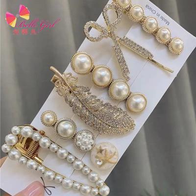 China Korean Decorative Custom Women's Fashion INS Fashion BELLEGIRL Crystal Pearl Hair Clip Set 2021 for sale