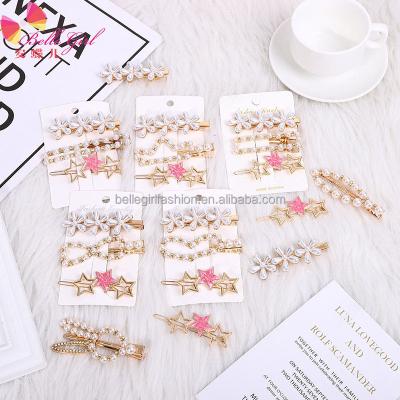 China Fashion BELLEGIRL Wholesale Fashion Set 2021 New Mix Hot Sale Imitation Metal Pearl Hair Clips Set Girls Women Hair Accessories for sale