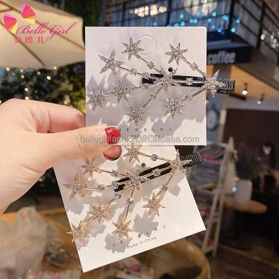 China Fashion BELLEGIRL 2021 Europe and America latest exquisite new design hair clips sparkle star rhinestone hair clips crystal pins for sale