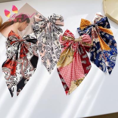 China BELLEGIRL hair accessories 2022 spring new arrival custom hair accessories butterfly bow satin printing fashion wholesale big hair clips for sale