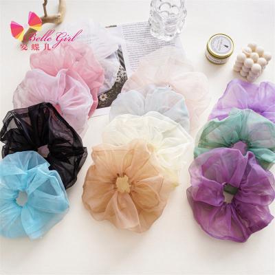 China Hair Decoration BELLEGILRL New Design 15cm Flower Shaped Scrunchies Solid Color Organza Jumbo Thin Oversized Hair Scrunchies For Women Girls for sale