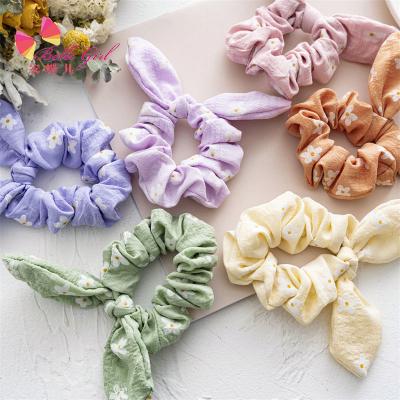 China New Design Spring And Summer INS Hair Accessories BELLEGIRL Hair Satin Hair Scrunchies Factory Custom Label Daisy Rabbit Ear Hair Scrunchies for sale