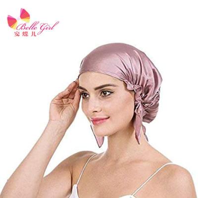 China BELLEGIRL casual 2022 Europe and American custom 100% soft silk smooth soft silk blackberry logo color night sleep hat for long hair hood for sale