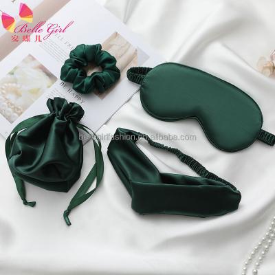 China BELLEGIRL 2022 Hot New Casual Wholesale Custom Package Eye Masks Imitation Silk Hair Scrunchies Eye Elastic Hair Bands Set For Sleeping for sale