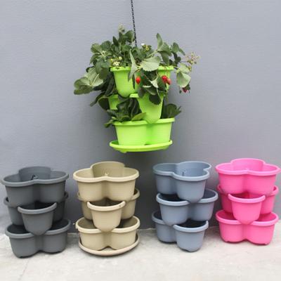 China Eco-friendly Wholesale Plastic Planter Stackable Flower Pots For Gardening Plants Strawberry for sale