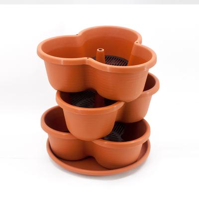 China Huazhiai Eco-friendly Tri Pot Stacker Stacker Stackable Strawberry Planter Plant Gardening Plastic Pots for sale