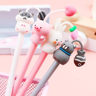 China 3d Cartoon Flip Character Shape Kids Silicone Normal Cute Head Cap Neutral Tip Writing Gel Pen for sale