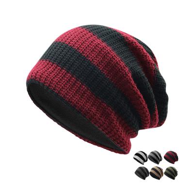 China COMMON High Quality Hooded Hat Autumn Winter Knit Striped Warm Slouchy Beanie Hat For Men knitted wool for sale