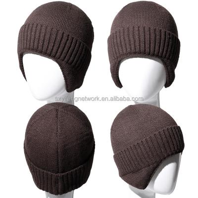 China JOINT Hot Sale Men Knit Warm Earflap Hat Winter Ear Flap Outdoor Cycling Hearing Protection Knitted Beanie Hats for sale