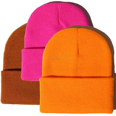 China COMMON Custom Design Winter Hats Long Warm Solid Color Knitted Beanie Hat for sale