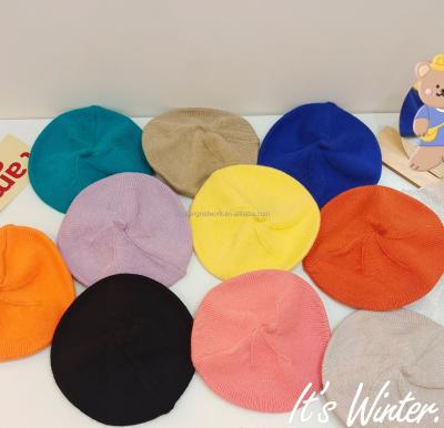 China JOINT High Quality Cheap Baby Girl Boy Kids Slim Velvet Woolen Solid Color Beret Hat Arctic Cap For Kids for sale