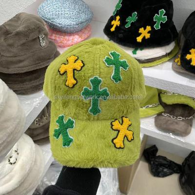 China Wholesale COMMON Winter Warm Thicken Fur Fedora Baseball Sports Trucker Hat Corss Mark Snapback Plush Caps for sale