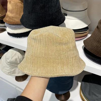 China New Custom Pure Color Designer Bucket Hat Striped Corduroy Fisherman Winter Warm Hats COMMON for sale