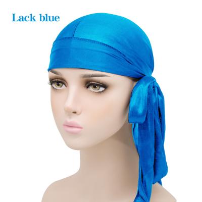 China Fashionable Simple Elastic Satin Long Tail Headwrap Silk Durag Hat Custom Wholesale Multifunctional for sale