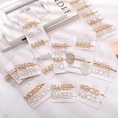 China Hot Sale Fashion Crystal Custom Letter Hair Accessories Word Bling Rhinestone Hair Clips Pins For Girls for sale