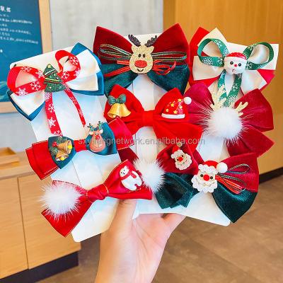 China Cute Fashion Girl Cheap Christmas Hair Bows With Clips Little Kids Elks Bow Knot Hairpin Older Girls Hair Accessories for sale