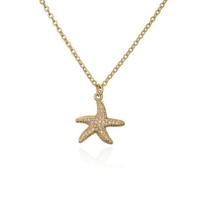 China CLASSIC Simple Fashion Gold Plated Shiny Crystal Star Necklace Starfish Pendant Necklaces for sale