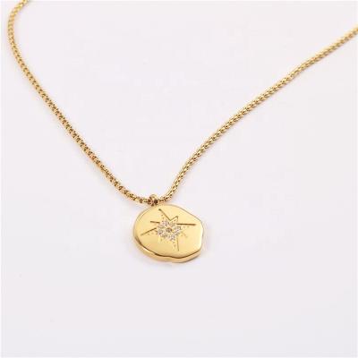 China CLASSIC Trendy Jewelry 18K Gold Plated Starburst Stainless Steel Pendant Necklace For Girs for sale