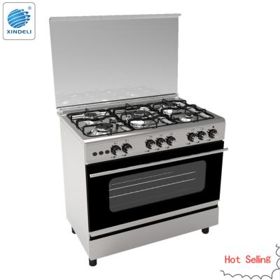 China Self Ignition + Rotisserie + Oven Lamp Mirror 5 Burners 90*60 Stainless Steel Free Standing Gas Cooekr With Oven With Auto Ignition for sale