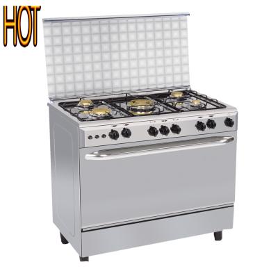 China Freestanding Large Size 36inch 5 Gas Burners High Quality Gas Cooker With Oven With Brass Burnercap for sale