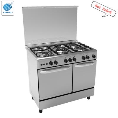 China Kitchen equipment 5 gas burners 36 inch gas cooker range with double in Pakistan frying fan as kiichen hood for sale