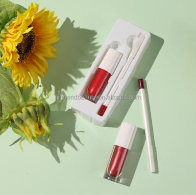 China Makeup Waterproof Lipstick Sets 2 In 1 Nude Colors Lip Gloss Lip Liner Sets No Label Water Proof Lip Gloss for sale