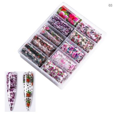 China Nail Art Roll Foil Polish Stickers 10 Nail Art Transfer Sticker Flower Foil Nail Foil Stickers Finger Nail Adhesives per Sets for sale