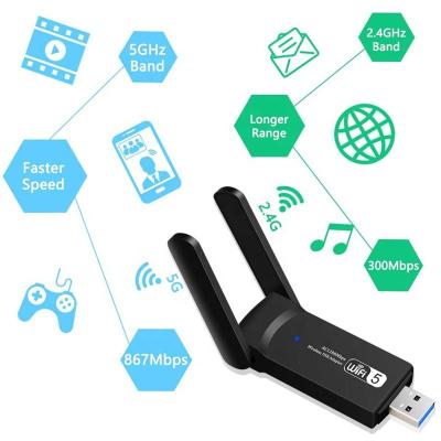 China Top Selling Dual Band USB 3.0 WiFi Dongle 802.11 Adapter AC Desktop USB 1300mps Wireless Network Card for sale