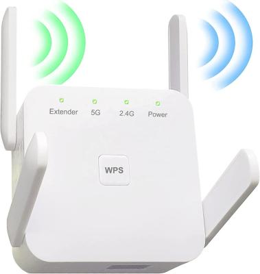 China 2.4G Signal Supplement 4 Antennas Full Coverage Dual Band 5G Dual Band Signal Repeater Booster 1200Mbps WiFi Wireless Channel Supplement for sale